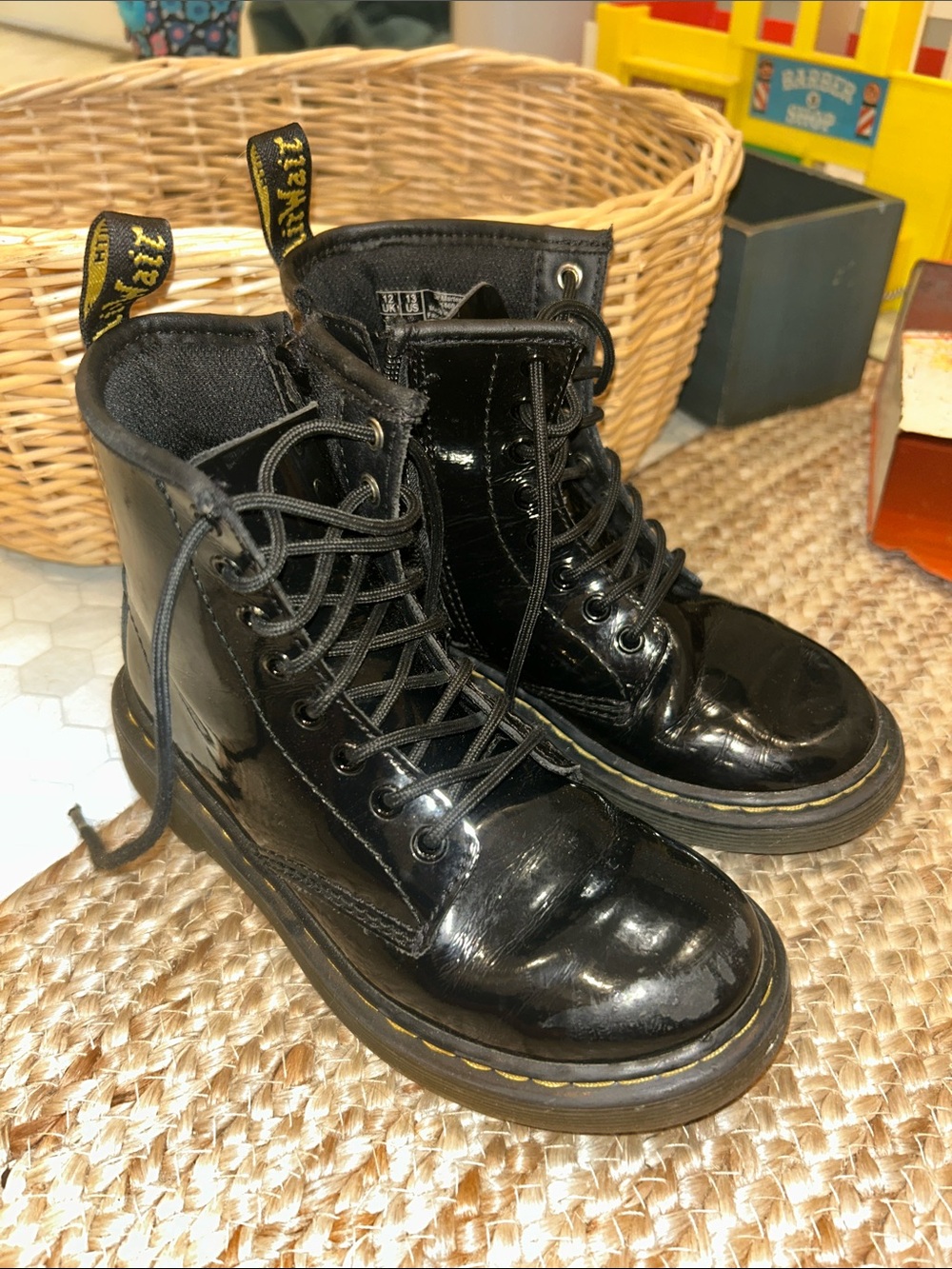 Dr. Martens Kids Black Patent Leather Lace-Up Boots